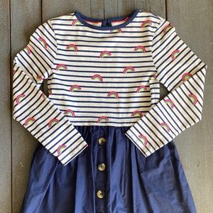 EUC Mini Boden Rainbow Navy Long Sleeve Dress Size  8 - 9